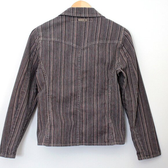 Vintage POINT ZERO Jacket Brown Grey Striped Stretch Cotton Blend Pockets Size S - Picture 2 of 11